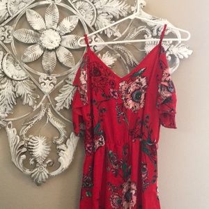 Red floral romper